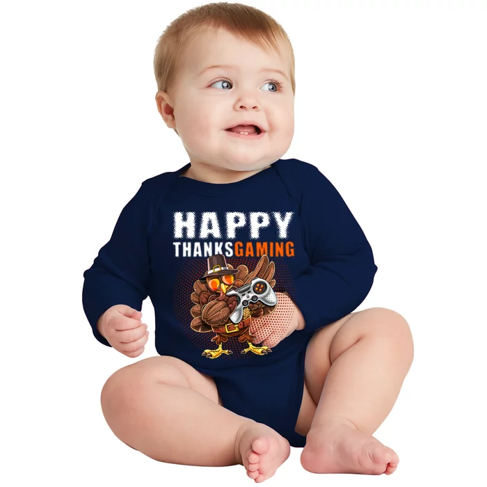 Happy Thanksgiving Video Game Dabbing Turkey Pilgrim Great Gift Baby Long Sleeve Bodysuit