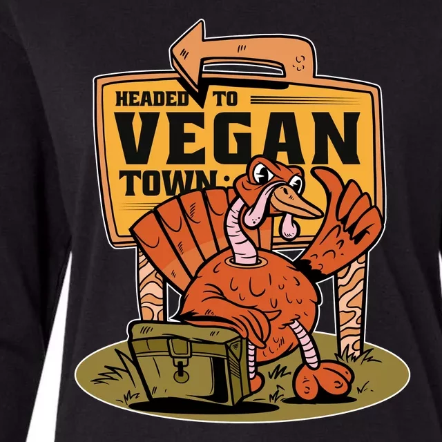 Headed To Vegan Town Chicken Womens Cotton Relaxed Long Sleeve T-Shirt