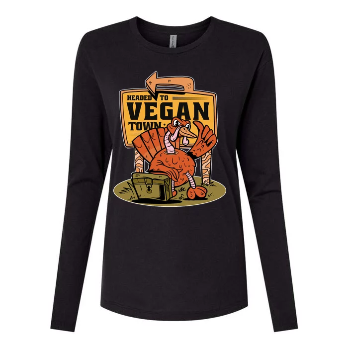 Headed To Vegan Town Chicken Womens Cotton Relaxed Long Sleeve T-Shirt