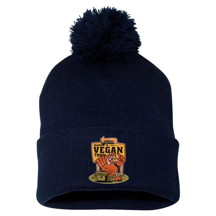 Headed To Vegan Town Chicken Pom Pom 12in Knit Beanie