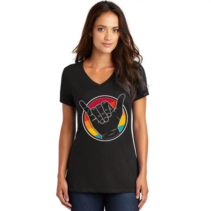 Hang Ten Vdub Greeting Shaka Wave Aircooled Life Women's V-Neck T-Shirt