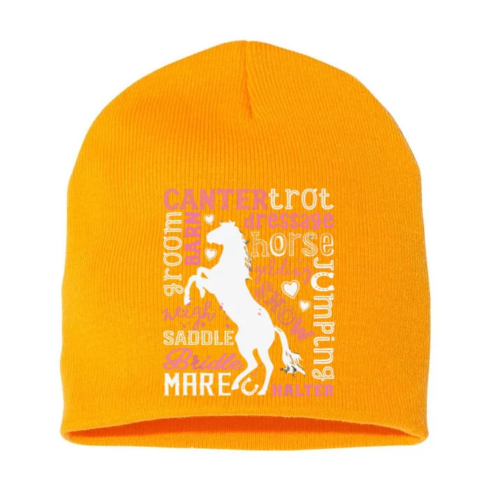 Horse Typography Word Art Equestrian Horseback Riding Short Acrylic Beanie