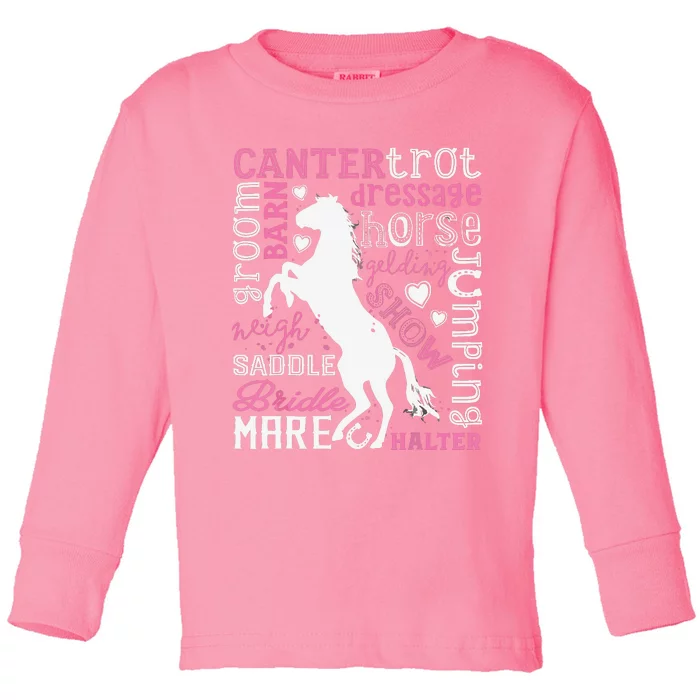 Horse Typography Word Art Equestrian Horseback Riding Toddler Long Sleeve Shirt