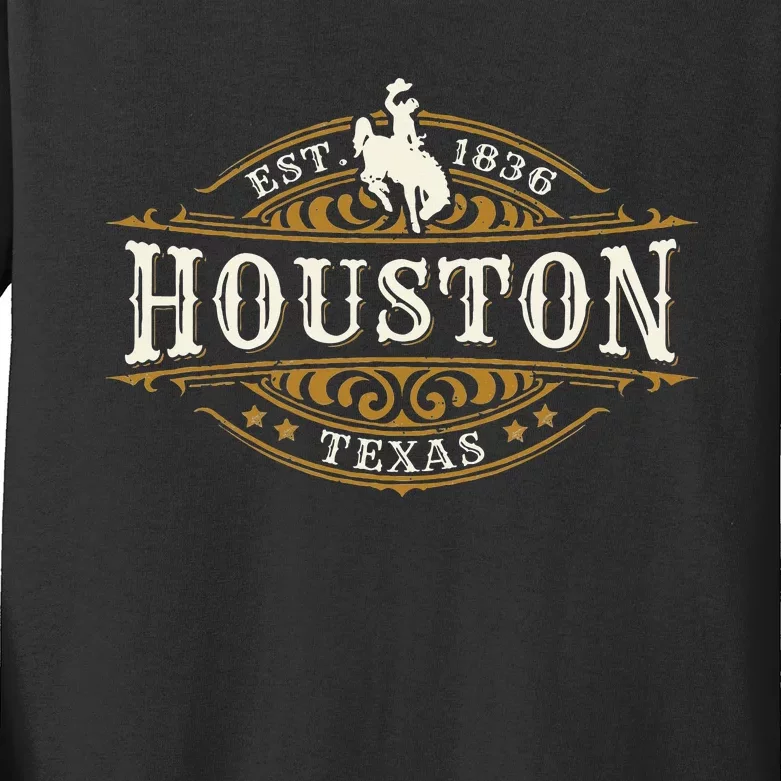 Houston Texas Western Style Rodeo Cowboy Novelty Souvenir Kids Long Sleeve Shirt