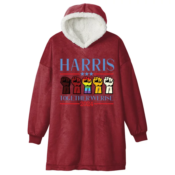 Harris Together We Rise 2024 Funny Voting For Kamala Harris Hooded Wearable Blanket