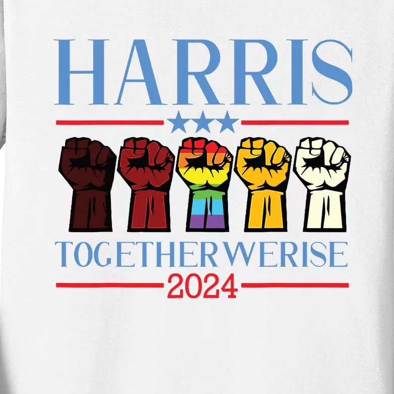 Harris Together We Rise 2024 Funny Voting For Kamala Harris Kids Long Sleeve Shirt