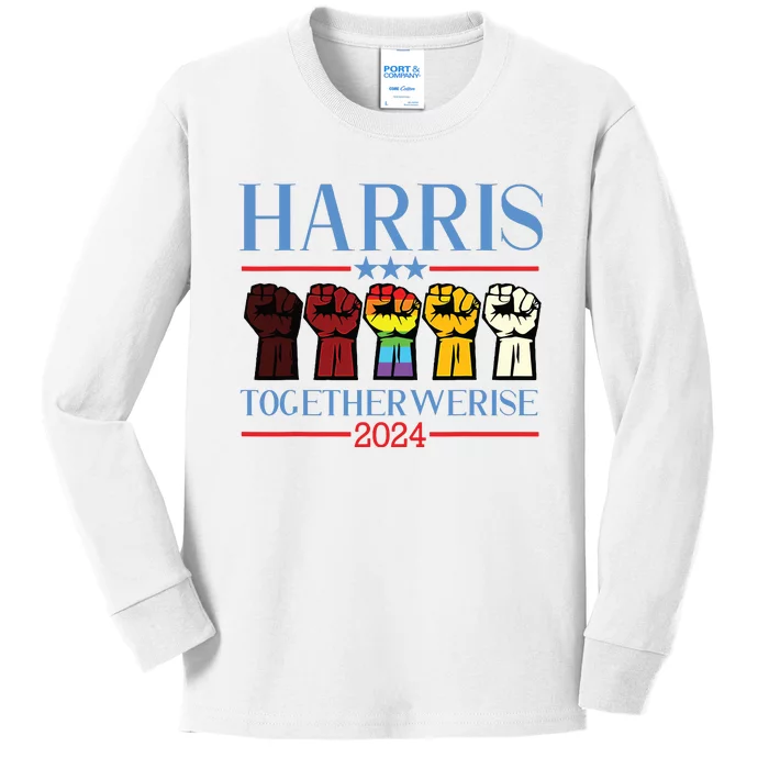 Harris Together We Rise 2024 Funny Voting For Kamala Harris Kids Long Sleeve Shirt