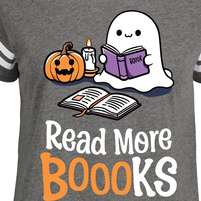 Halloween Teacher Women Cute Reading Ghost Read More Books Enza Ladies Jersey Football T-Shirt