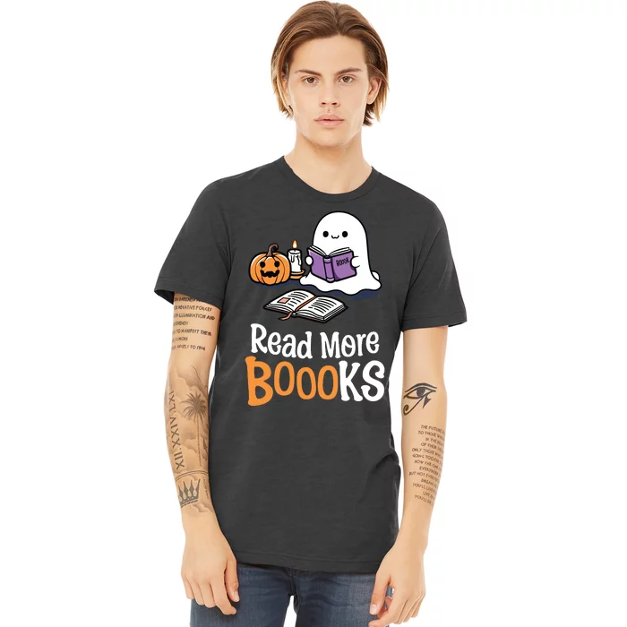 Halloween Teacher Women Cute Reading Ghost Read More Books Premium T-Shirt