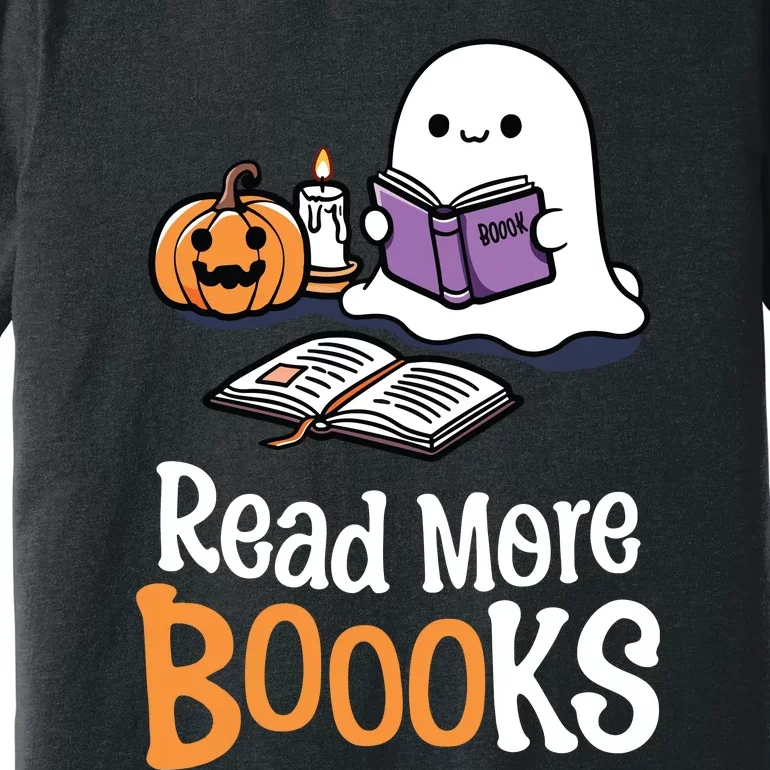 Halloween Teacher Women Cute Reading Ghost Read More Books Premium T-Shirt