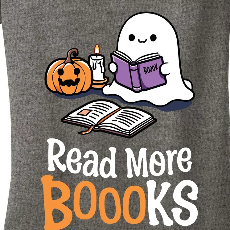 Halloween Teacher Women Cute Reading Ghost Read More Books Women's V-Neck T-Shirt