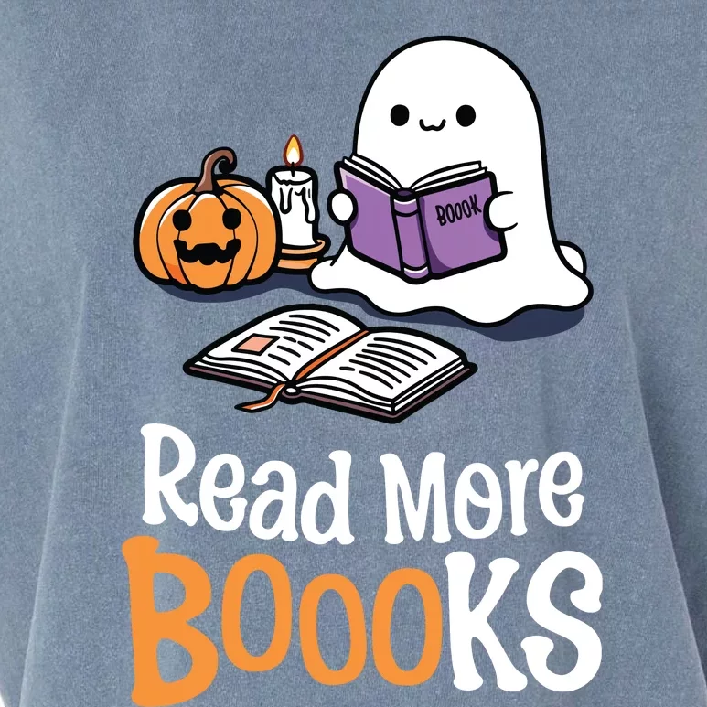 Halloween Teacher Women Cute Reading Ghost Read More Books Garment-Dyed Women's Muscle Tee