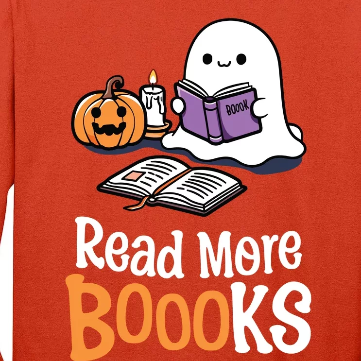 Halloween Teacher Women Cute Reading Ghost Read More Books Tall Long Sleeve T-Shirt