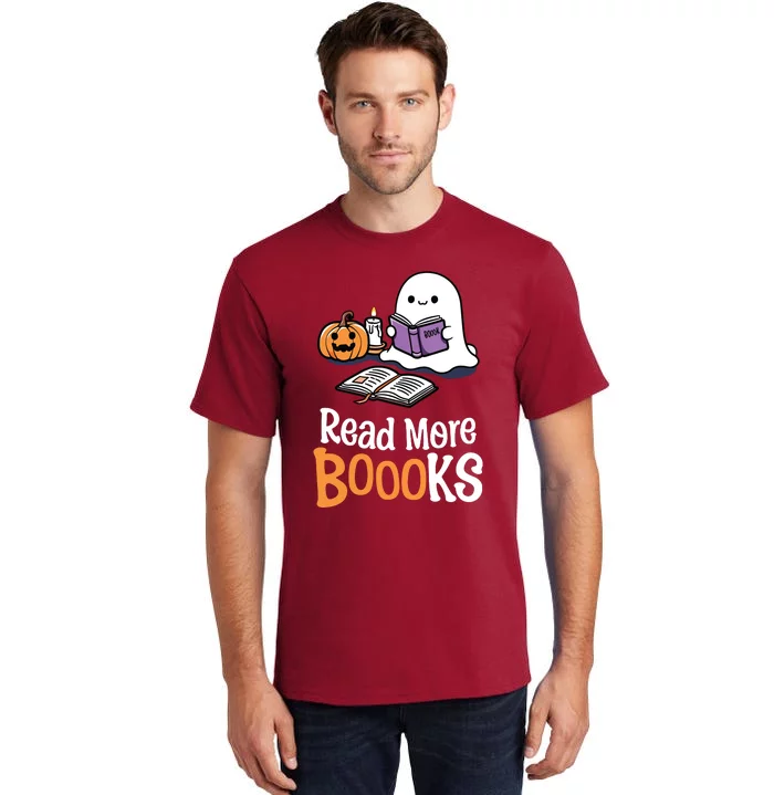 Halloween Teacher Women Cute Reading Ghost Read More Books Tall T-Shirt