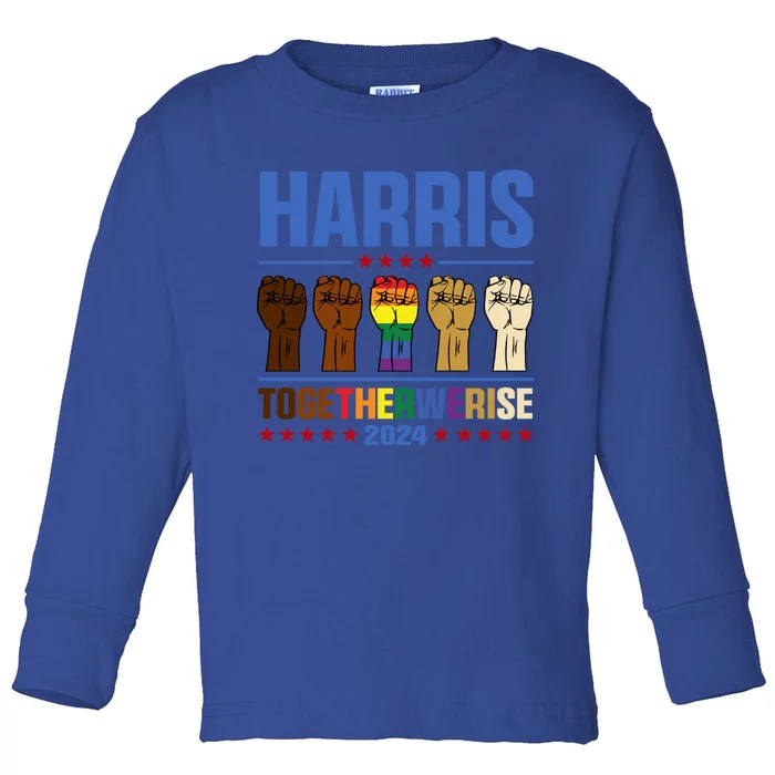 Harris Together We Rise 2024 Funny Voting For Kamala Harris Gift Toddler Long Sleeve Shirt