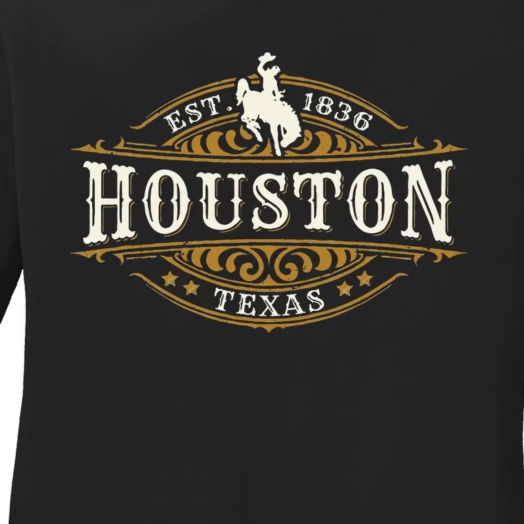 Houston Texas Western Style Rodeo Cowboy Novelty Souvenir Ladies Long Sleeve Shirt