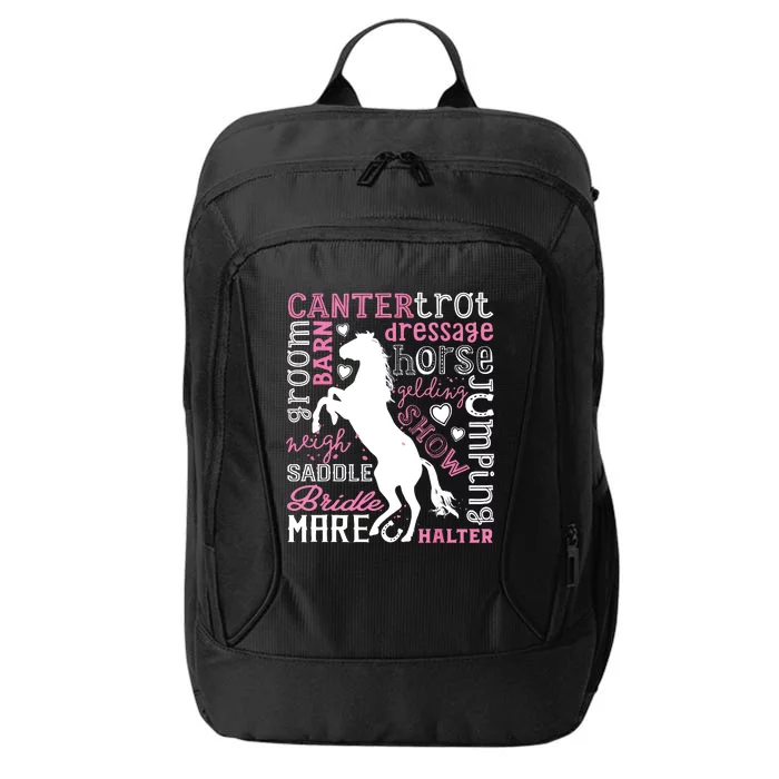 Horse Typography Word Art Equestrian Horseback Riding City Backpack