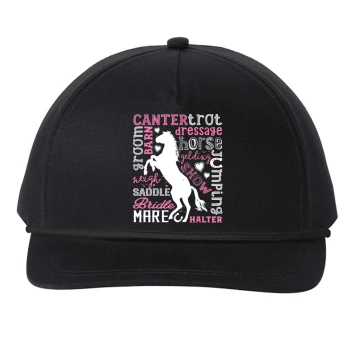 Horse Typography Word Art Equestrian Horseback Riding Snapback Five-Panel Rope Hat