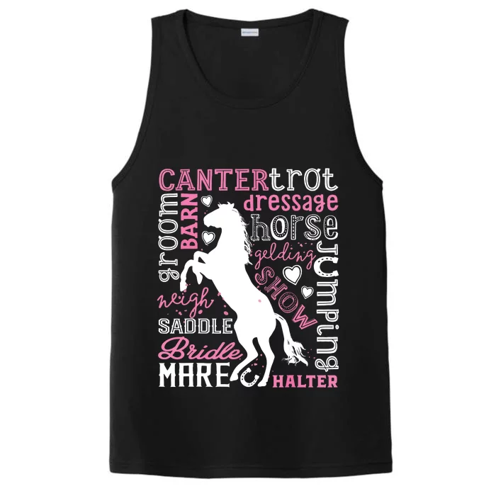 Horse Typography Word Art Equestrian Horseback Riding Performance Tank