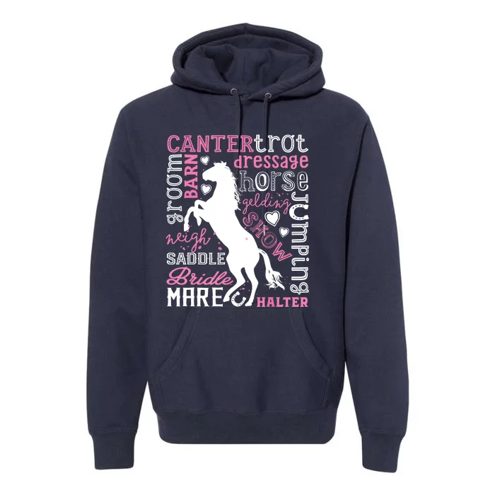 Horse Typography Word Art Equestrian Horseback Riding Premium Hoodie