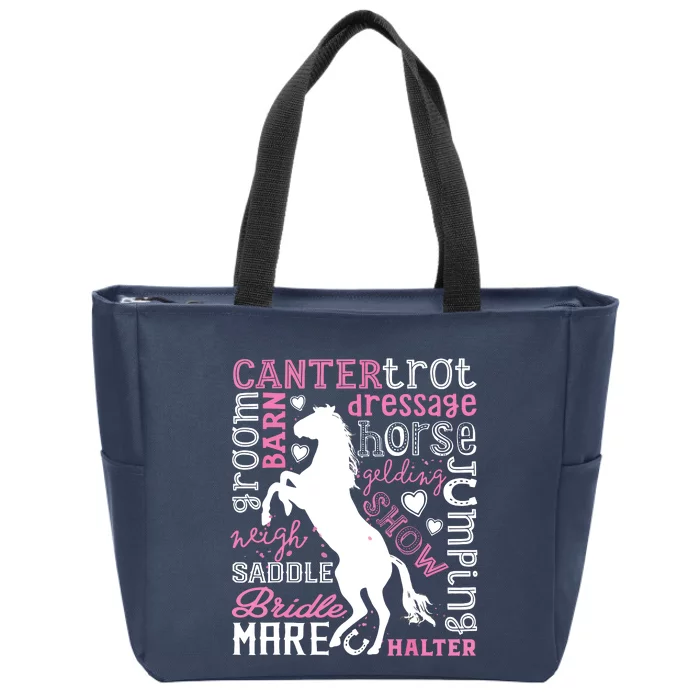 Horse Typography Word Art Equestrian Horseback Riding Zip Tote Bag