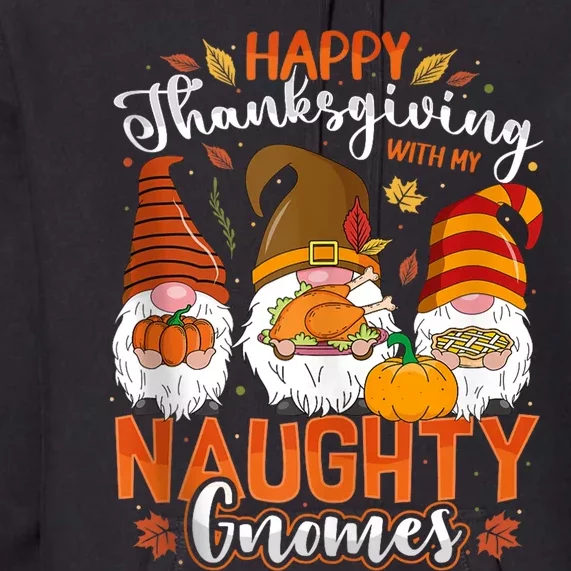 Happy Thanksgiving With My Naughty Gnomes Three Fall Gnomes Premium Hoodie