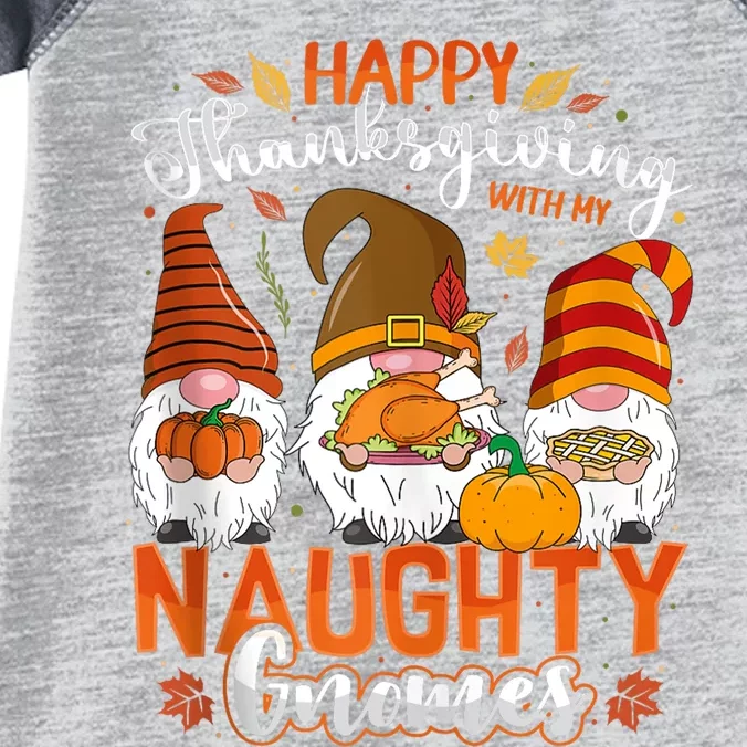 Happy Thanksgiving With My Naughty Gnomes Three Fall Gnomes Infant Baby Jersey Bodysuit