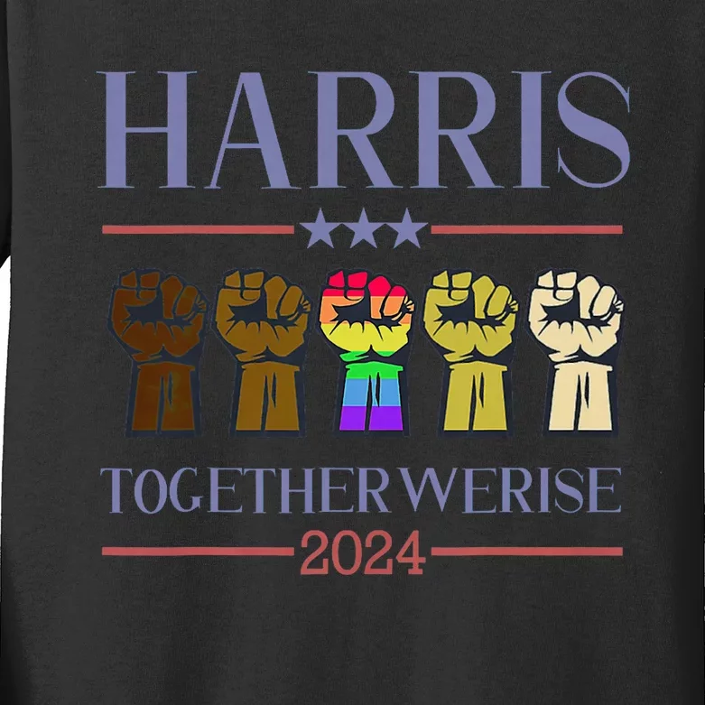 Harris Together We Rise 2024 Funny Voting For Kamala Harris Kids Long Sleeve Shirt