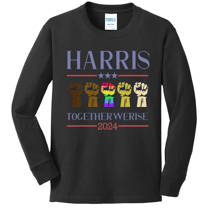 Harris Together We Rise 2024 Funny Voting For Kamala Harris Kids Long Sleeve Shirt