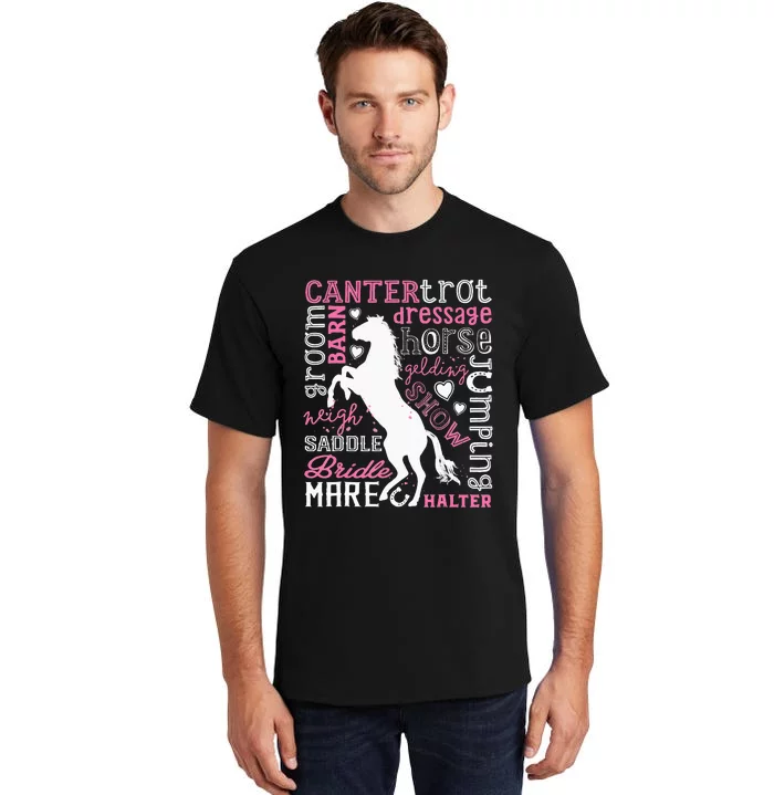 Horse Typography Word Art Equestrian Horseback Riding Tall T-Shirt