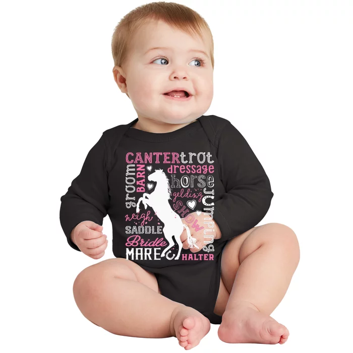 Horse Typography Word Art Equestrian Riding Baby Long Sleeve Bodysuit