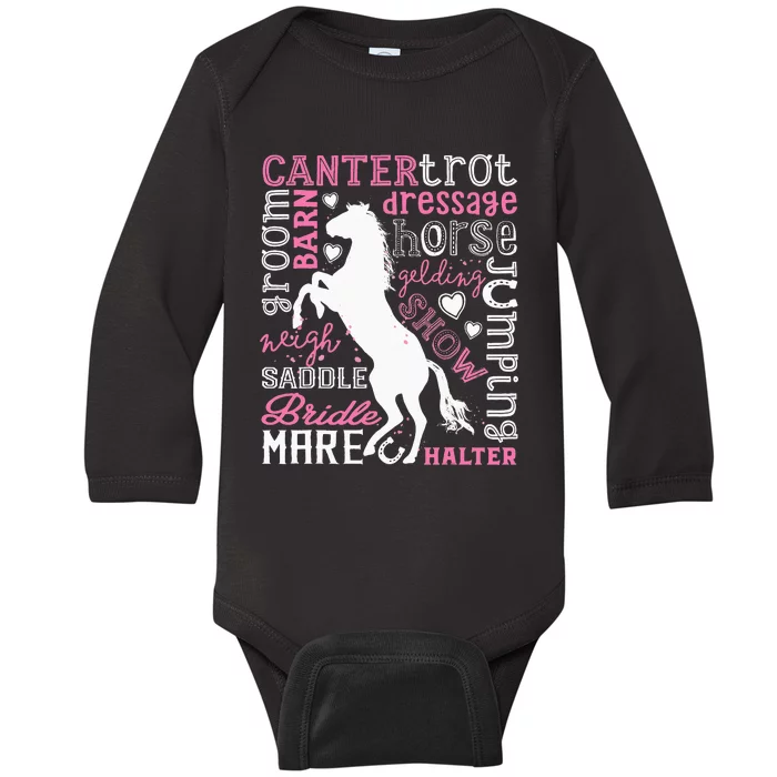 Horse Typography Word Art Equestrian Riding Baby Long Sleeve Bodysuit