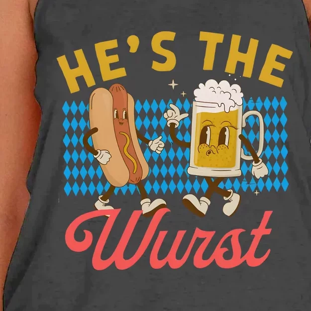 He’S The Wurst Couples Oktoberfest Beer Festival Women's Knotted Racerback Tank