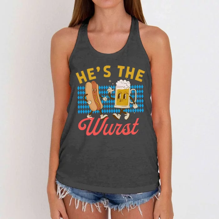 He’S The Wurst Couples Oktoberfest Beer Festival Women's Knotted Racerback Tank