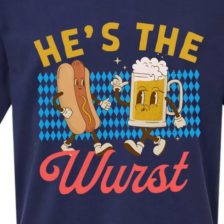 He’S The Wurst Couples Oktoberfest Beer Festival Sueded Cloud Jersey T-Shirt