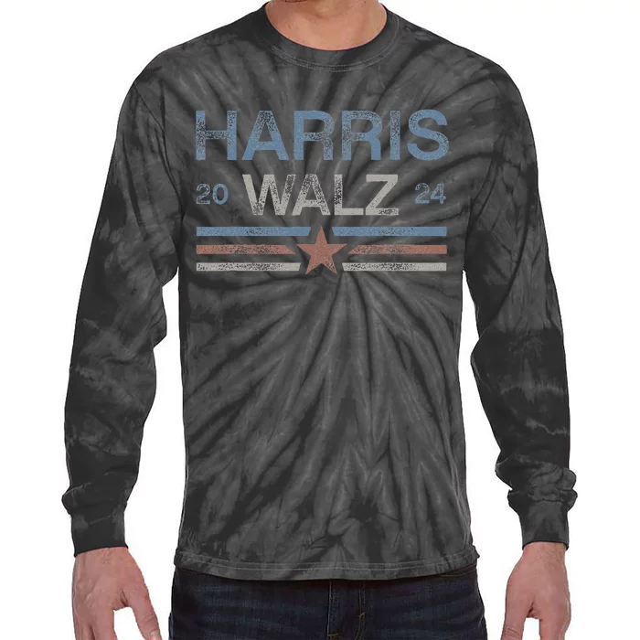 Harris Tim Walz 2024 Aged Stripes Kamala Harris Waltz 2024 Tie-Dye Long Sleeve Shirt