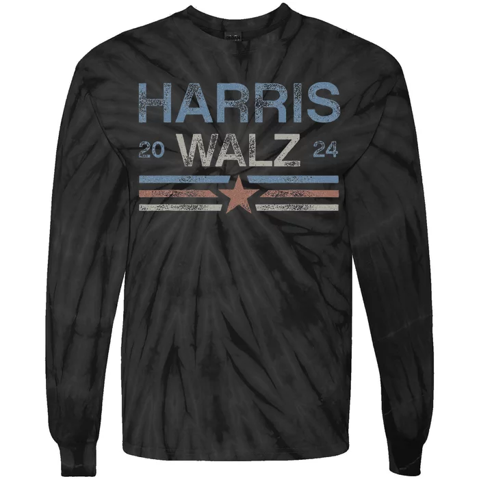 Harris Tim Walz 2024 Aged Stripes Kamala Harris Waltz 2024 Tie-Dye Long Sleeve Shirt