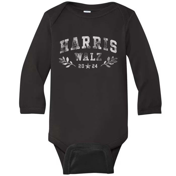 Harris Tim Walz Crest Vintage Arch Women Harris Waltz 2024 Baby Long Sleeve Bodysuit