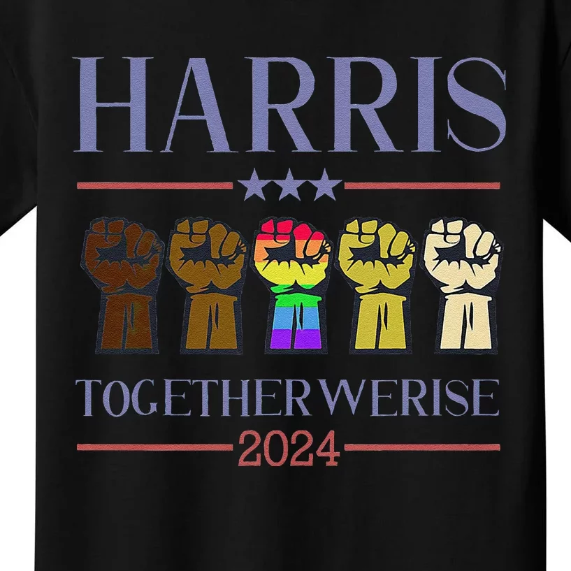 Harris Together We Rise 2024 Funny Voting For Kamala Harris Kids T-Shirt