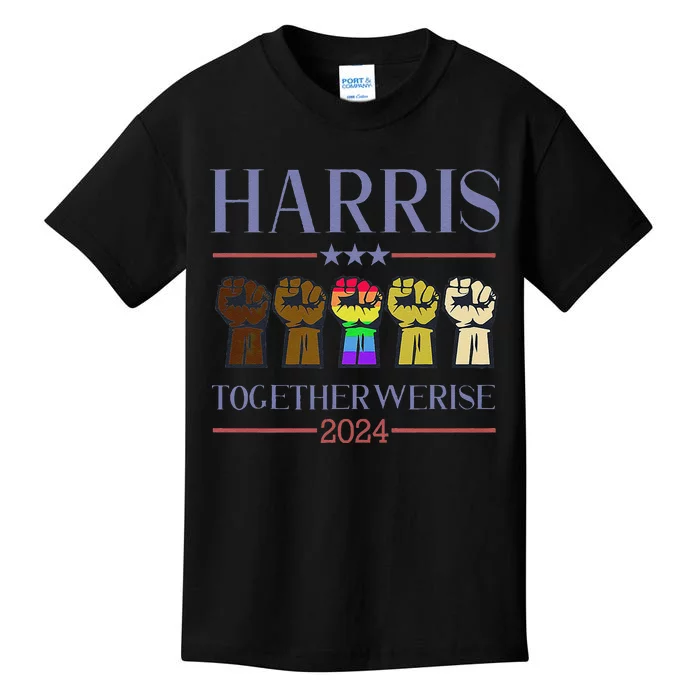 Harris Together We Rise 2024 Funny Voting For Kamala Harris Kids T-Shirt