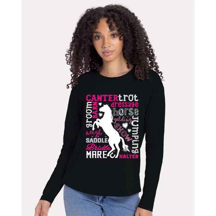 Horse Typography Word Art Girls Horseback Riding Equestrian T Womens Cotton Relaxed Long Sleeve T-Shirt