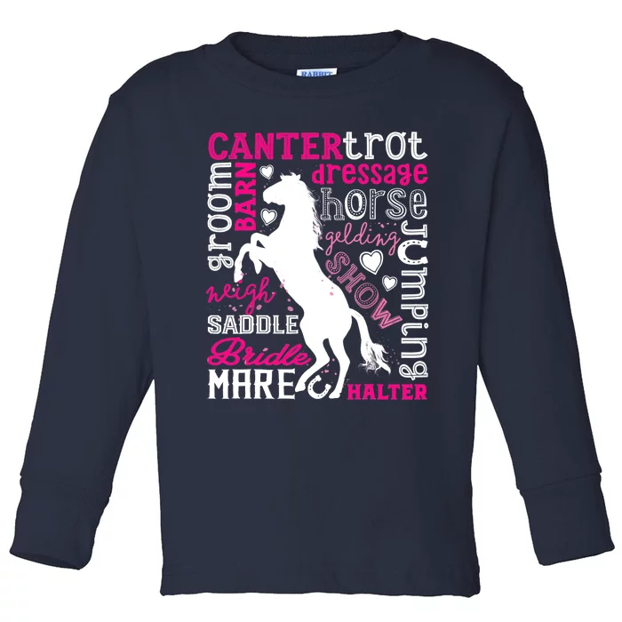 Horse Typography Word Art Girls Horseback Riding Equestrian T Toddler Long Sleeve Shirt