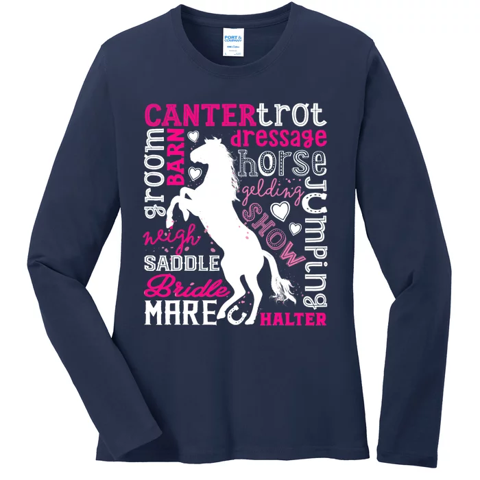 Horse Typography Word Art Girls Horseback Riding Equestrian T Ladies Long Sleeve Shirt