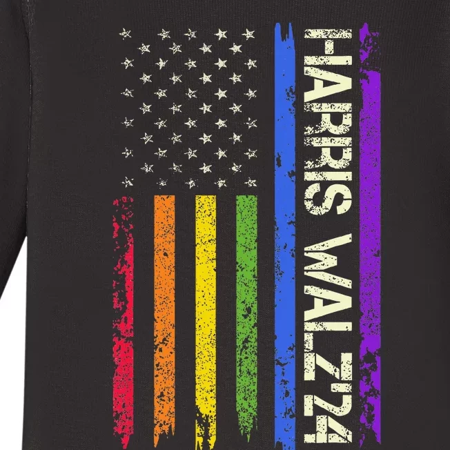 Harris Tim Waltz 2024 Us American Flag Lgbt Peace Love Hope Baby Long Sleeve Bodysuit