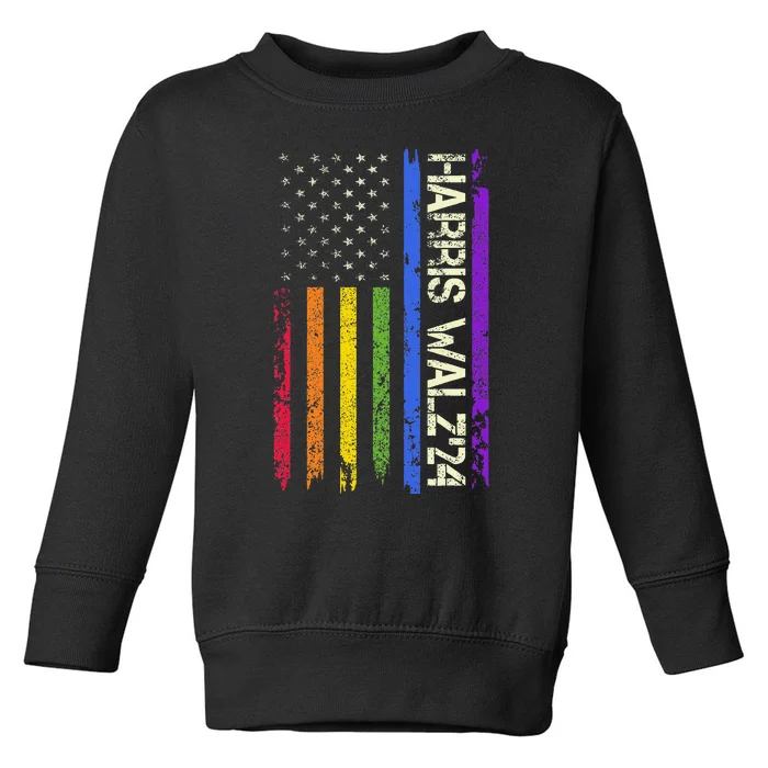 Harris Tim Waltz 2024 Us American Flag Lgbt Peace Love Hope Toddler Sweatshirt