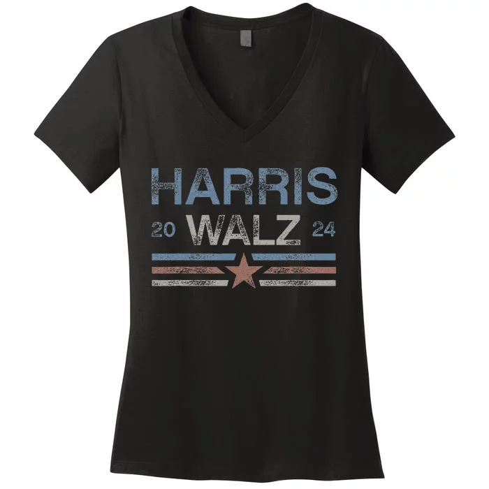 Harris Tim Walz 2024 Aged Stripes Kamala Harris Waltz 2024 Women's V-Neck T-Shirt