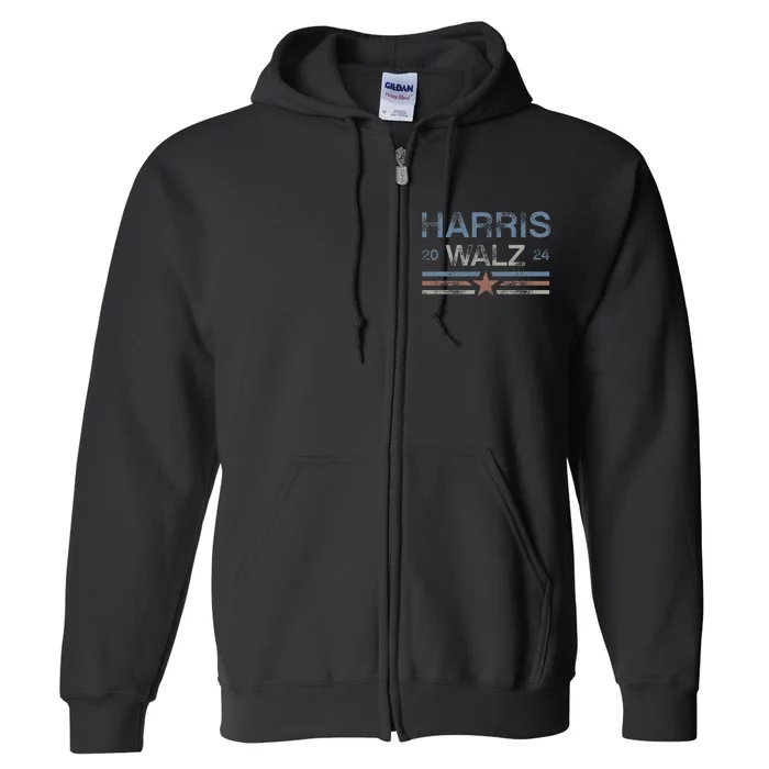 Harris Tim Walz 2024 Aged Stripes Kamala Harris Waltz 2024 Full Zip Hoodie