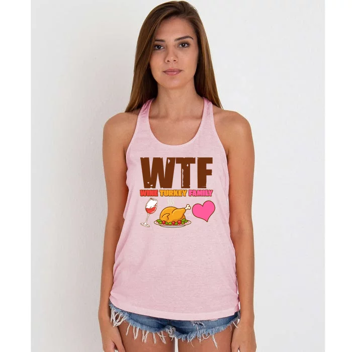 Holiday Time WTF Wine Turkey Family Women's Knotted Racerback Tank