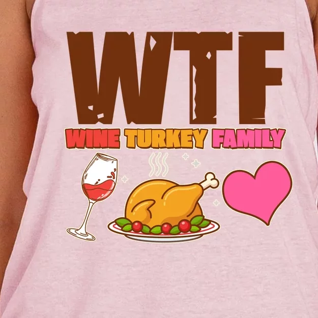 Holiday Time WTF Wine Turkey Family Women's Knotted Racerback Tank