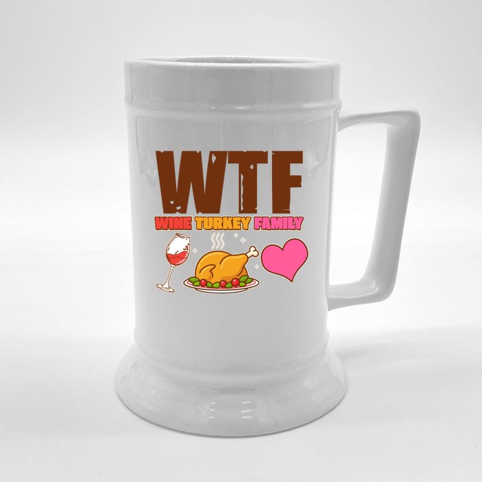 Holiday Time WTF Wine Turkey Family Front & Back Beer Stein